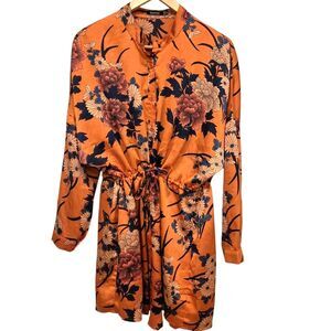 Boho Satin Shirt Dress Cinch Waist Short Womens Fall Floral Long Sleeve Boohoo 8